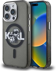 Karl Lagerfeld IML Glitter Karl and Choupette Sketch MagSafe kryt pre iPhone 15 Pro, čierny