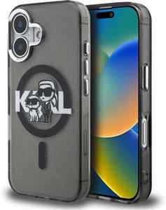 Karl Lagerfeld IML Glitter Karl and Choupette Sketch MagSafe kryt pre iPhone 16, čierny