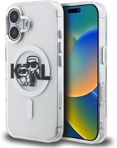 Karl Lagerfeld IML Glitter Karl and Choupette Sketch MagSafe kryt pre iPhone 16, transparentný