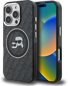 Karl Lagerfeld IML K&CH Heads Repeated Logo MagSafe kryt pre iPhone 16 Pro Max, čierny