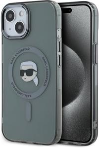 Karl Lagerfeld IML Karl Head Metal Frame MagSafe kryt pre iPhone 15, čierny