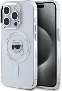 Karl Lagerfeld IML Karl Head Metal Frame MagSafe kryt pre iPhone 15 Pro Max, transparentný