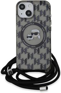 Karl Lagerfeld IML Monogram Crossbody K&CH Heads MagSafe kryt pre iPhone 15, čierny