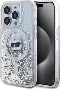 Karl Lagerfeld Liquid Glitter Choupette Head MagSafe kryt pre iPhone 15 Pro Max, transparentný