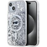 Karl Lagerfeld Liquid Glitter Choupette Head Magsafe kryt pre iPhone 15, transparentný