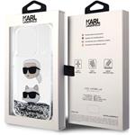 Karl Lagerfeld Liquid Glitter Karl a Choupette Head kryt pre iPhone 15 Pro Max, strieborný