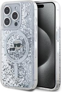 Karl Lagerfeld Liquid Glitter Karl and Choupette Heads MagSafe kryt pre iPhone 15 Pro, transparentný