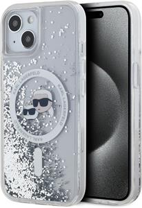 Karl Lagerfeld Liquid Glitter Karl and Choupette Heads MagSafe kryt pre iPhone 15, transparentný