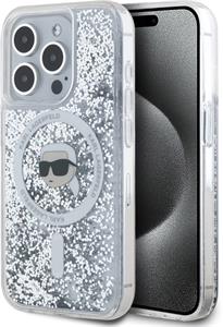 Karl Lagerfeld Liquid Glitter Karl Head MagSafe kryt pre iPhone 15 Pro Max, transparentný