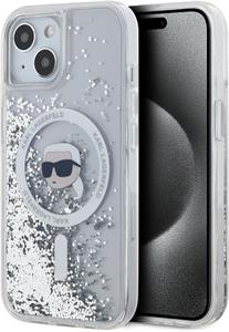 Karl Lagerfeld Liquid Glitter Karl Head Magsafe kryt pre iPhone 15, transparentný