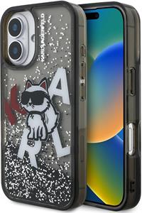 Karl Lagerfeld Liquid Glitter Scattered Choupette kryt pre iPhone 16, čierny