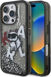 Karl Lagerfeld Liquid Glitter Scattered Choupette kryt pre iPhone 16 Pro Max, čierny