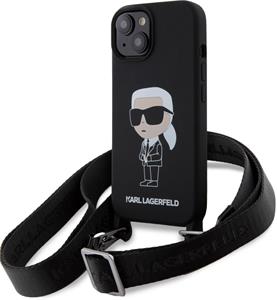 Karl Lagerfeld Liquid Silicone Crossbody Ikonik kryt pre iPhone 15, čierny (poškodené balenie)