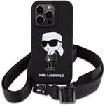 Karl Lagerfeld Liquid Silicone Crossbody Ikonik kryt pre iPhone 15 Pro, čierny