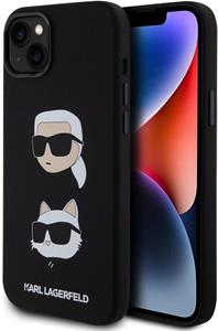 Karl Lagerfeld Liquid Silicone Karl a Choupette Heads kryt pre iPhone 15 Plus, čierny