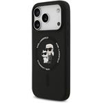 Karl Lagerfeld Liquid Silicone Karl and Choupette MagSafe kryt pre iPhone 18 Pro, čierny