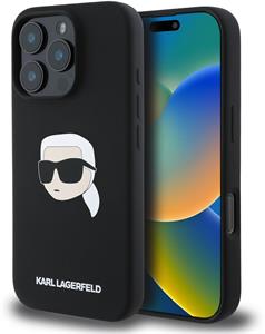 Karl Lagerfeld Liquid Silicone Karl Head MagSafe kryt pre iPhone 16 Pro, čierny