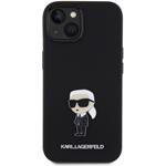 Karl Lagerfeld Liquid Silicone Metal Ikonik kryt pre iPhone 15, čierny