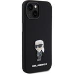 Karl Lagerfeld Liquid Silicone Metal Ikonik kryt pre iPhone 15, čierny