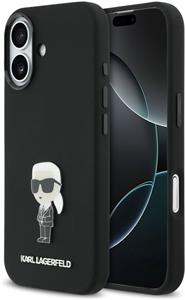 Karl Lagerfeld Liquid Silicone Metal Ikonik kryt pre iPhone 17, čierny