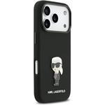 Karl Lagerfeld Liquid Silicone Metal Ikonik kryt pre iPhone 17 Pro, čierny