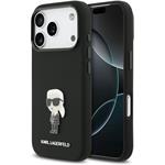 Karl Lagerfeld Liquid Silicone Metal Ikonik kryt pre iPhone 17 Pro, čierny