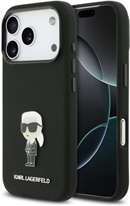 Karl Lagerfeld Liquid Silicone Metal Ikonik kryt pre iPhone 17 Pro, čierny