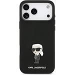 Karl Lagerfeld Liquid Silicone Metal Ikonik kryt pre iPhone 17 Pro Max, čierny