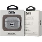 Karl Lagerfeld PU Embossed Choupette Head puzdro pre AirPods Pro, strieborné