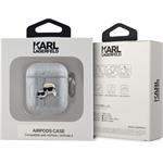 Karl Lagerfeld PU Embossed Karl and Choupette Heads puzdro pre AirPods 1/2, strieborné