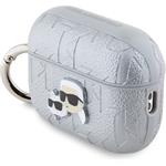 Karl Lagerfeld PU Embossed Karl and Choupette Heads puzdro pre AirPods Pro 2, strieborné