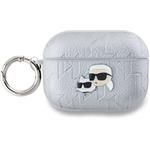 Karl Lagerfeld PU Embossed Karl and Choupette Heads puzdro pre AirPods Pro 2, strieborné
