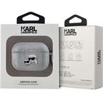 Karl Lagerfeld PU Embossed Karl and Choupette Heads puzdro pre AirPods Pro, strieborné