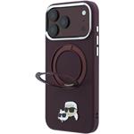 Karl Lagerfeld PU Grained K&CH Heads Ring Stand Magsafe kryt pre iPhone 18 Pro, Burgundy
