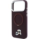 Karl Lagerfeld PU Grained K&CH Heads Ring Stand Magsafe kryt pre iPhone 18 Pro, Burgundy