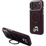 Karl Lagerfeld PU Grained K&CH Heads Ring Stand Magsafe kryt pre iPhone 18 Pro, Burgundy