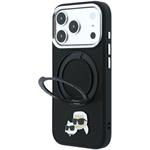 Karl Lagerfeld PU Grained K&CH Heads Ring Stand Magsafe kryt pre iPhone 18 Pro, čierny