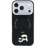 Karl Lagerfeld PU Grained K&CH Heads Ring Stand Magsafe kryt pre iPhone 18 Pro, čierny