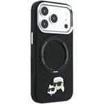 Karl Lagerfeld PU Grained K&CH Heads Ring Stand Magsafe kryt pre iPhone 18 Pro, čierny