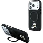 Karl Lagerfeld PU Grained K&CH Heads Ring Stand Magsafe kryt pre iPhone 18 Pro, čierny