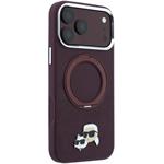 Karl Lagerfeld PU Grained K&CH Heads Ring Stand Magsafe kryt pre iPhone 18 Pro Max, Burgundy