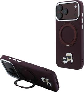 Karl Lagerfeld PU Grained K&CH Heads Ring Stand Magsafe kryt pre iPhone 18 Pro Max, Burgundy