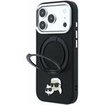 Karl Lagerfeld PU Grained K&CH Heads Ring Stand Magsafe kryt pre iPhone 18 Pro Max, čierny