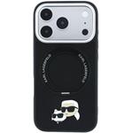 Karl Lagerfeld PU Grained K&CH Heads Ring Stand Magsafe kryt pre iPhone 18 Pro Max, čierny