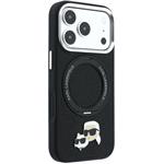 Karl Lagerfeld PU Grained K&CH Heads Ring Stand Magsafe kryt pre iPhone 18 Pro Max, čierny