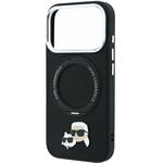 Karl Lagerfeld PU Grained K&CH Heads Ring Stand Magsafe kryt pre iPhone 18 Pro Max, čierny