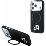 Karl Lagerfeld PU Grained K&CH Heads Ring Stand Magsafe kryt pre iPhone 18 Pro Max, čierny