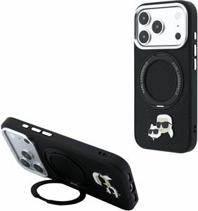 Karl Lagerfeld PU Grained K&CH Heads Ring Stand Magsafe kryt pre iPhone 18 Pro Max, čierny