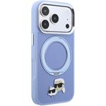 Karl Lagerfeld PU Grained K&CH Heads Ring Stand Magsafe kryt pre iPhone 18 Pro Max, modrý