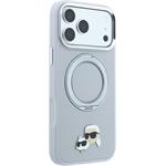 Karl Lagerfeld PU Grained K&CH Heads Ring Stand Magsafe kryt pre iPhone 18 Pro Max, sivý